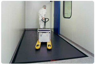 Dycem work zone plakvloer cleanroom palletwagen